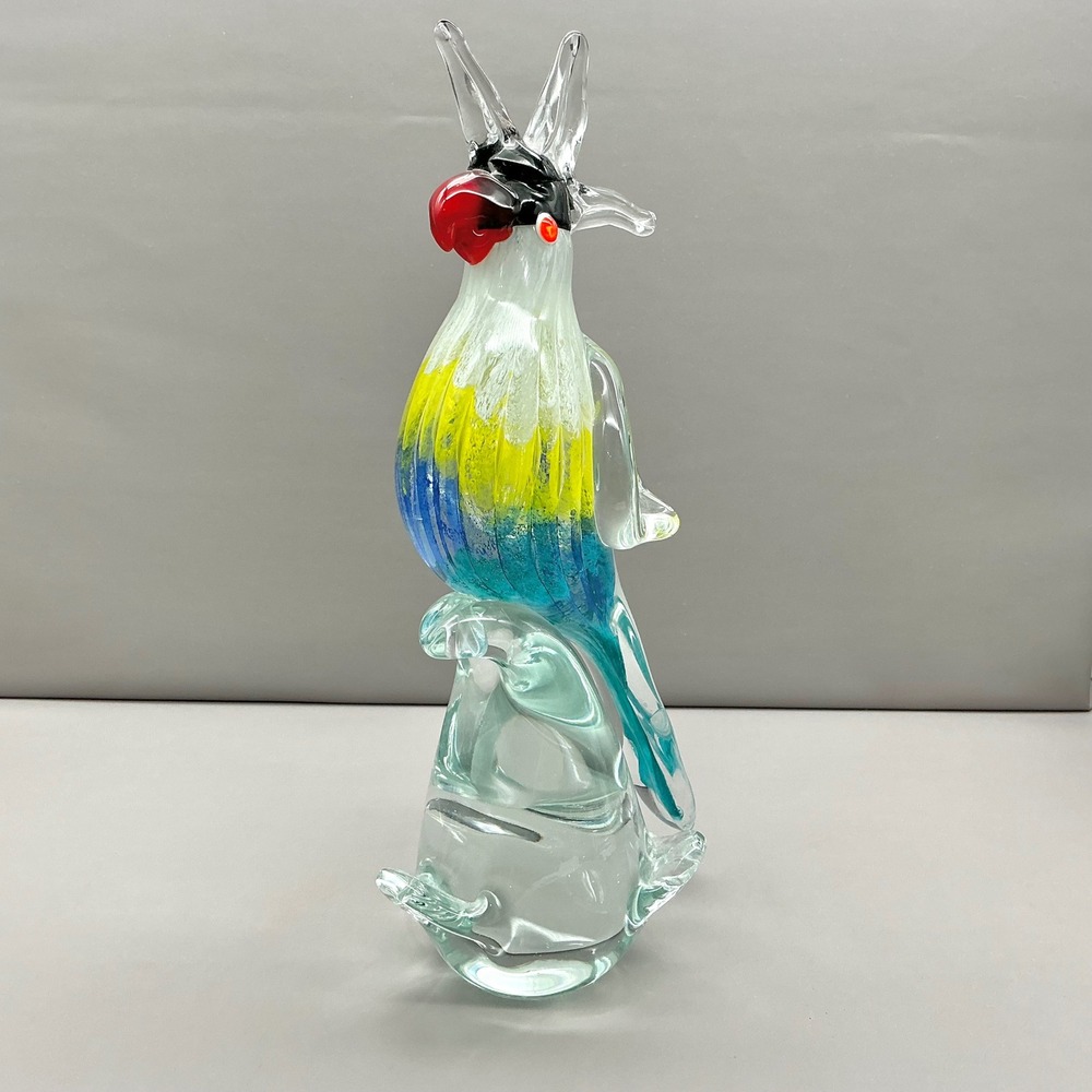 Murano Style Art Glass Cockatoo Parrot Figurine Hand Blown Multicolor 11"
